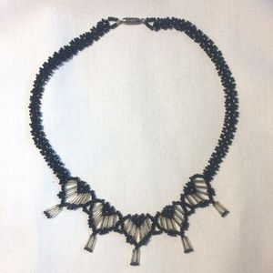 Beaded necklace with cylinder and seed beads